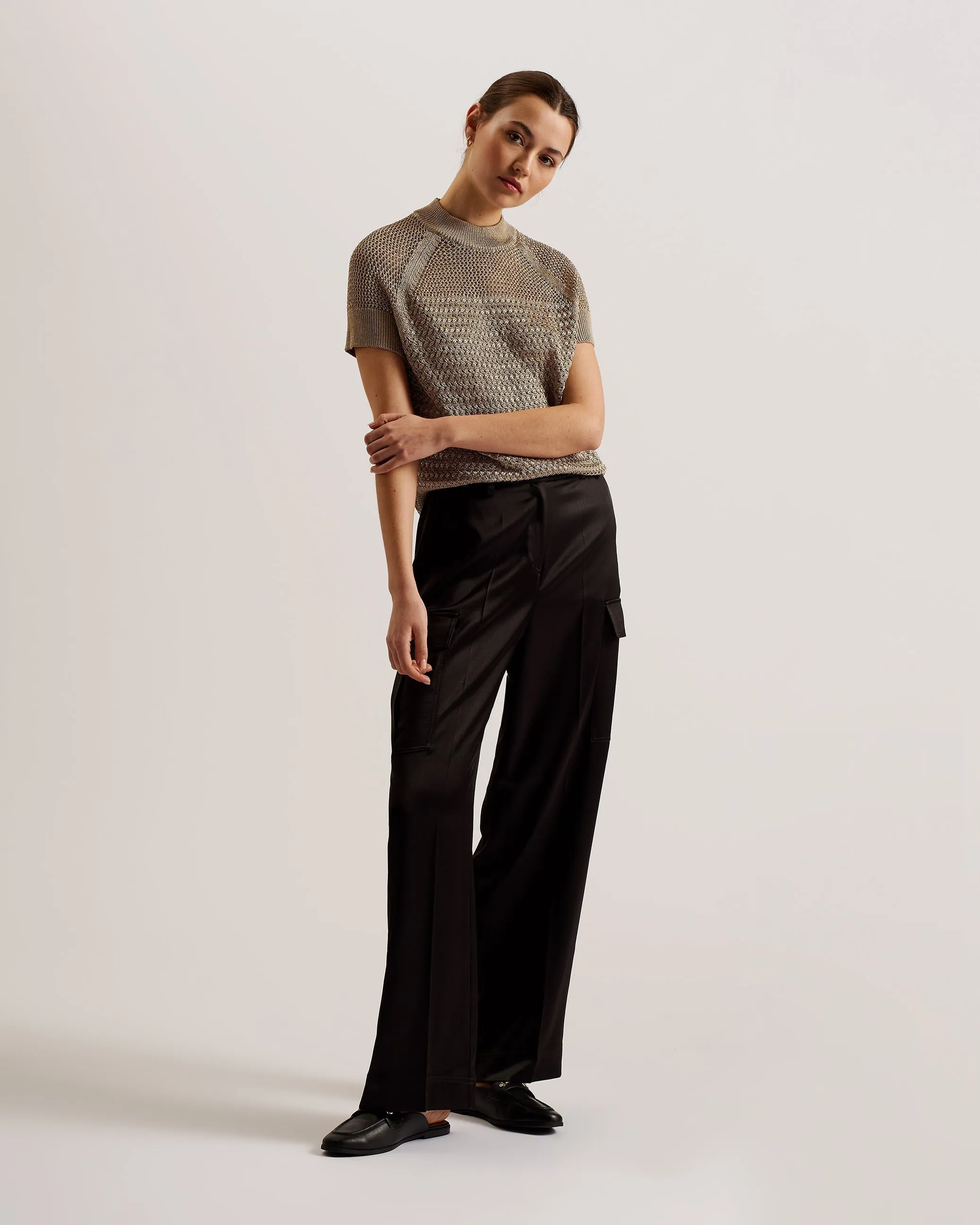 Abaly Metalic Knit Sleeveless Top Natural