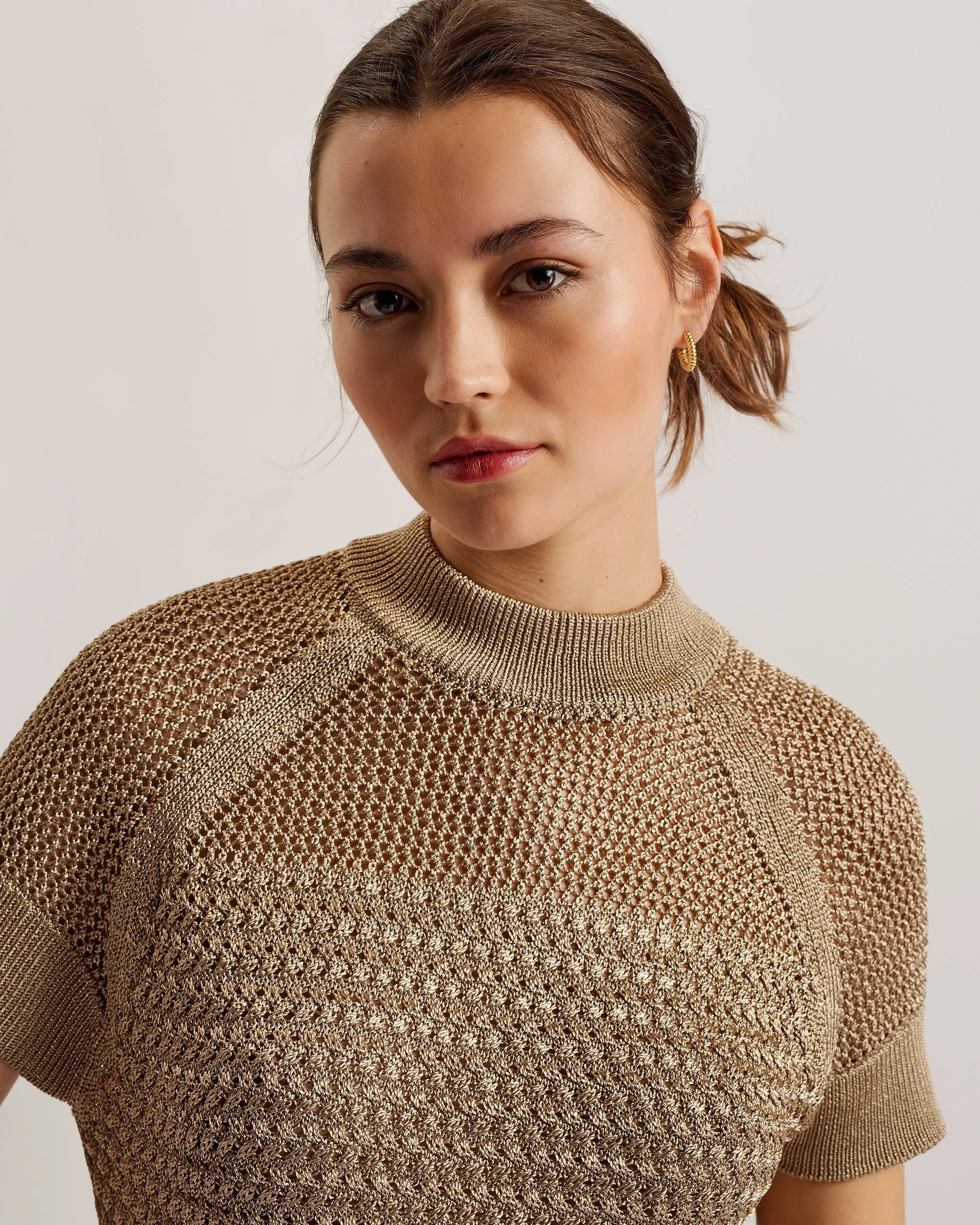 Abaly Metalic Knit Sleeveless Top Natural
