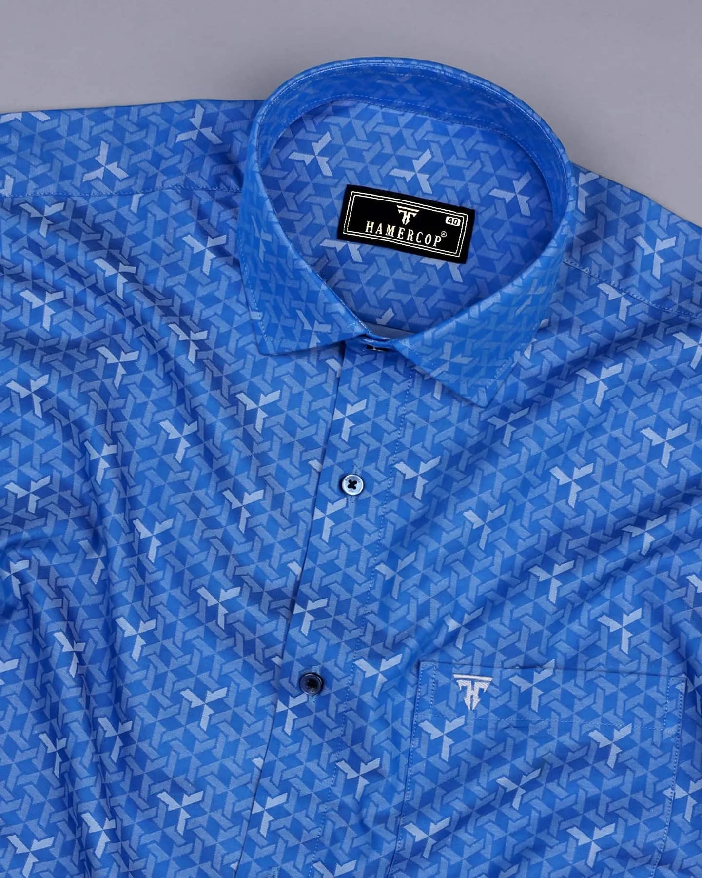 Adorf Blue Jacquard Textured Cotton Shirt