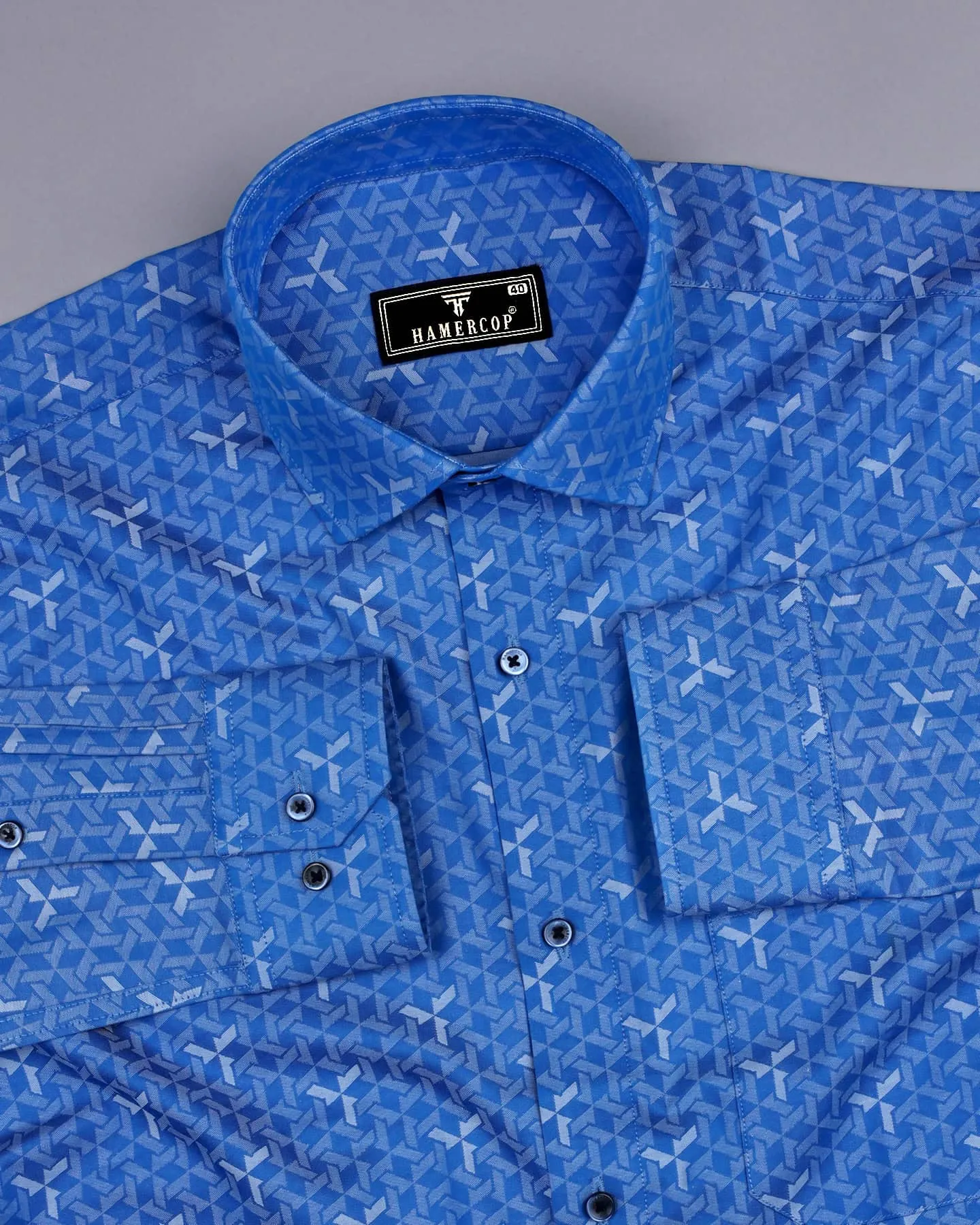 Adorf Blue Jacquard Textured Cotton Shirt