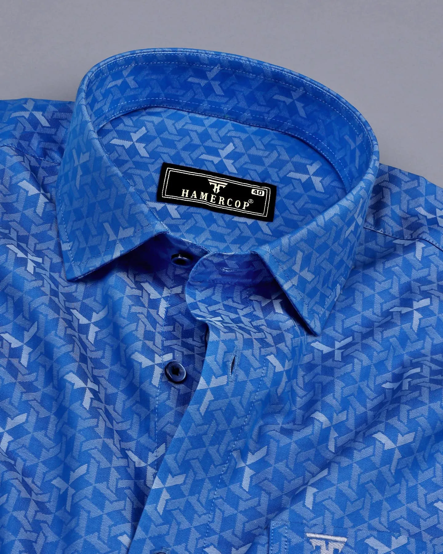Adorf Blue Jacquard Textured Cotton Shirt