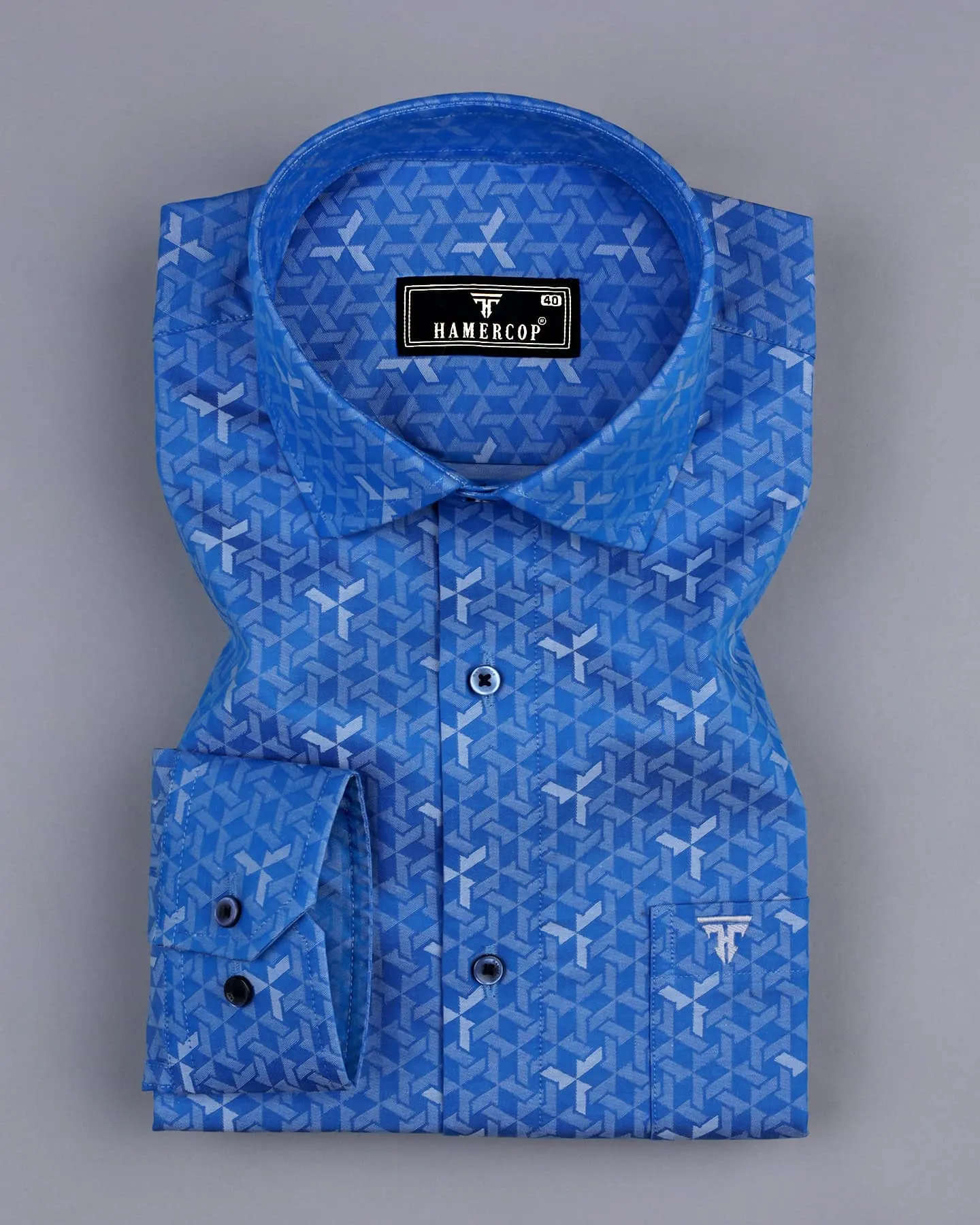 Adorf Blue Jacquard Textured Cotton Shirt