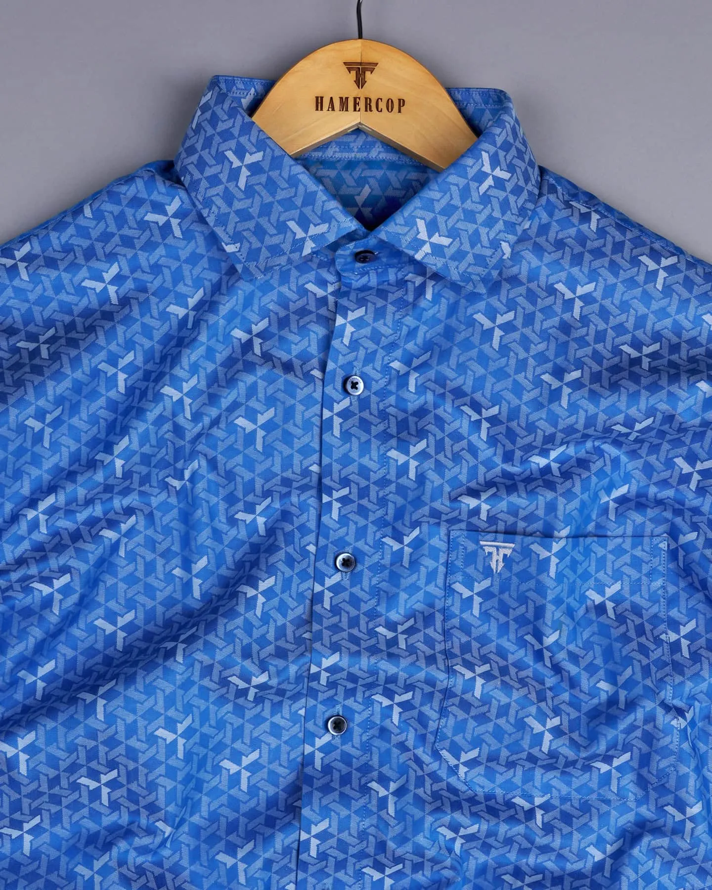 Adorf Blue Jacquard Textured Cotton Shirt
