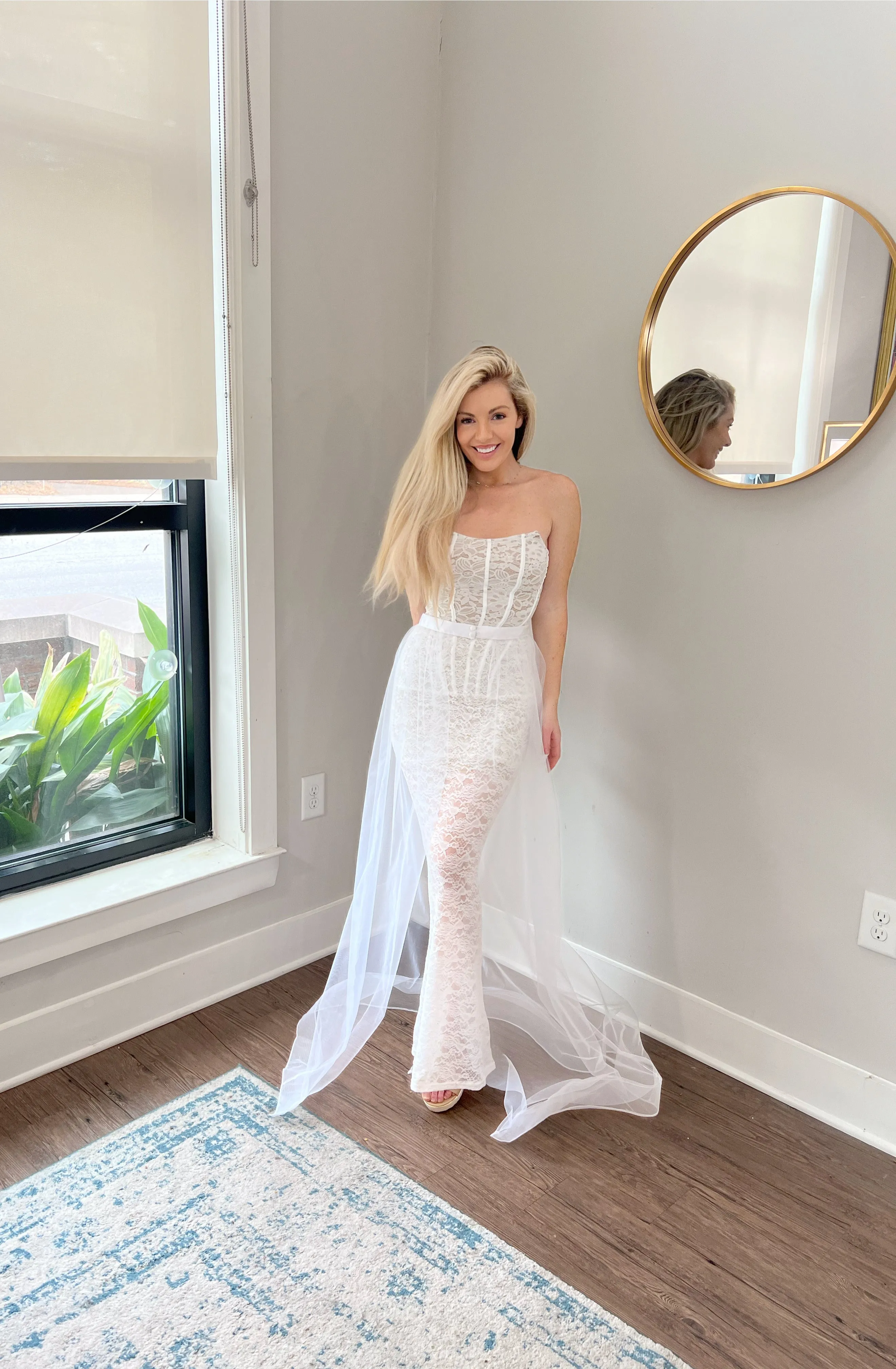 All Lace Lace Bodycon Bridal Gown with One Layer Tulle Detachable Wedding Train