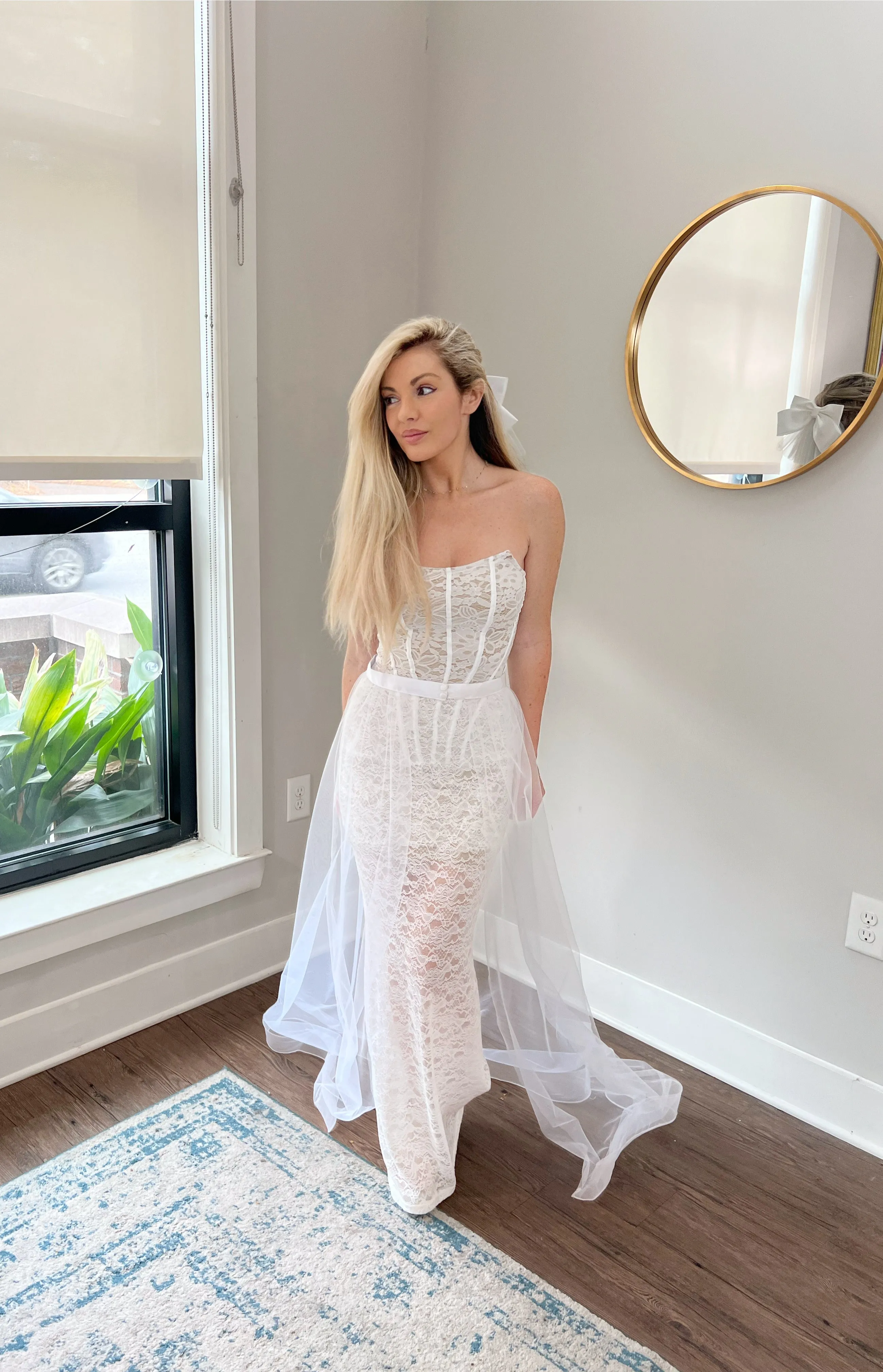 All Lace Lace Bodycon Bridal Gown with One Layer Tulle Detachable Wedding Train