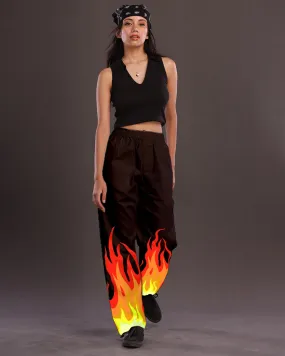 Black Cotton Pants Women: Fire-Inspired Adjustable Style