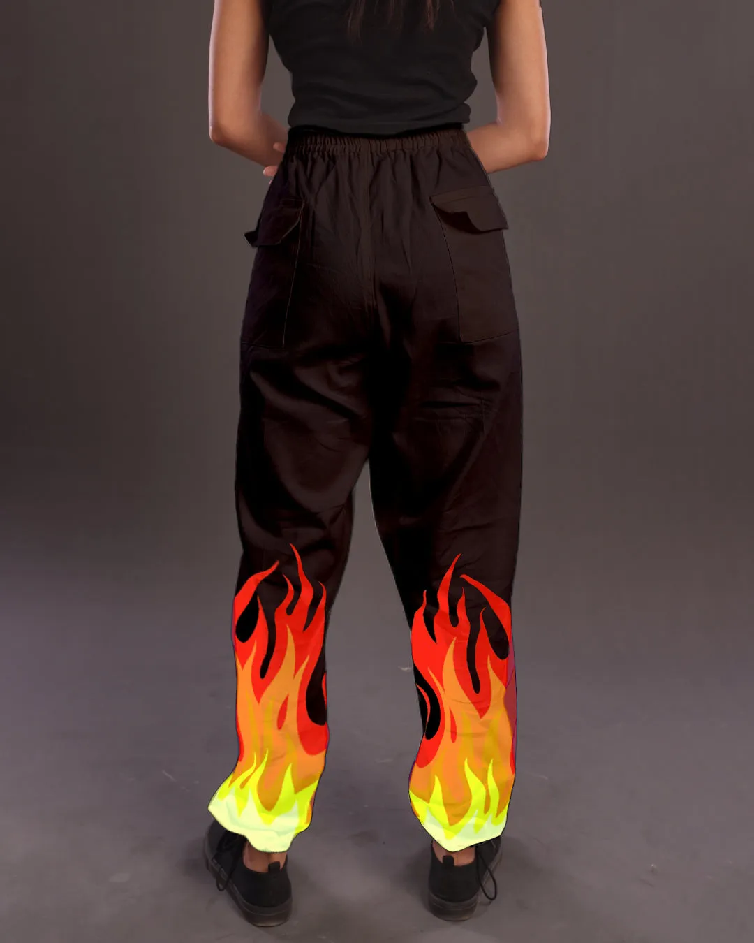 Black Cotton Pants Women: Fire-Inspired Adjustable Style