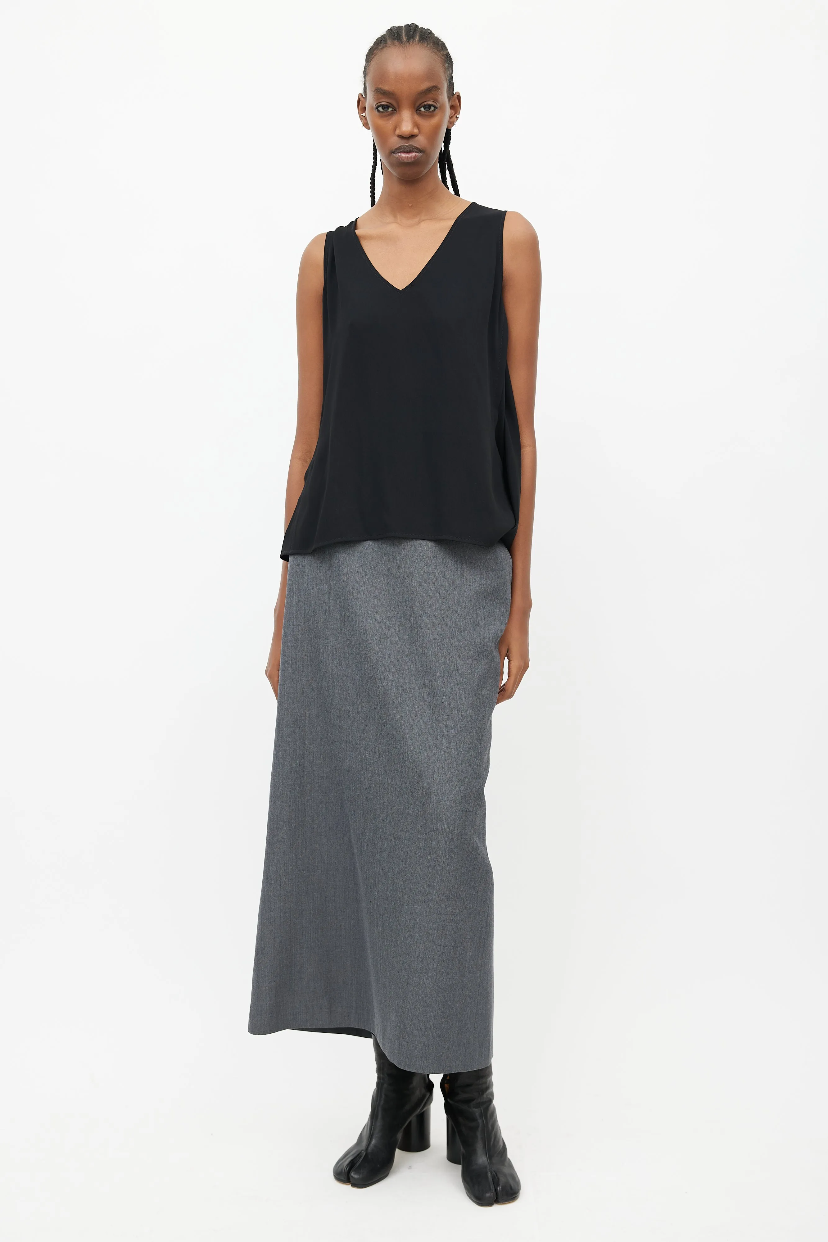 Black Sleeveless Drape Blouse