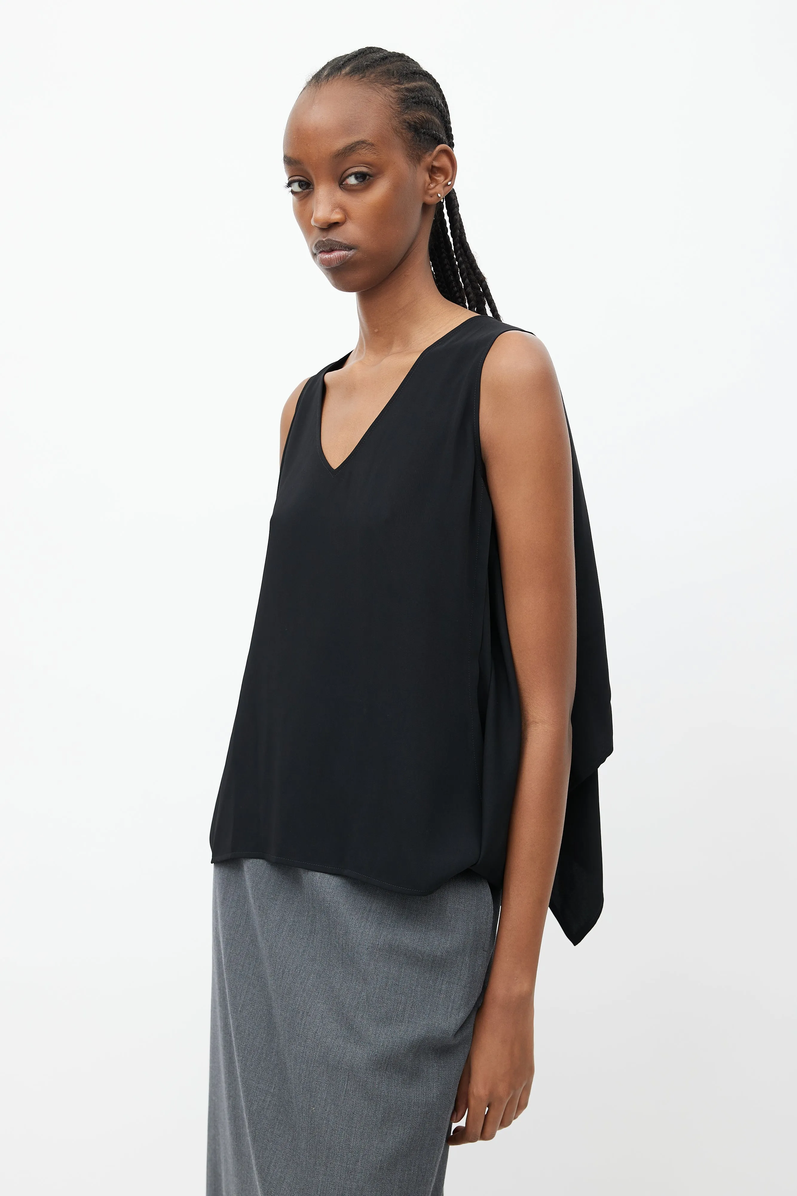 Black Sleeveless Drape Blouse