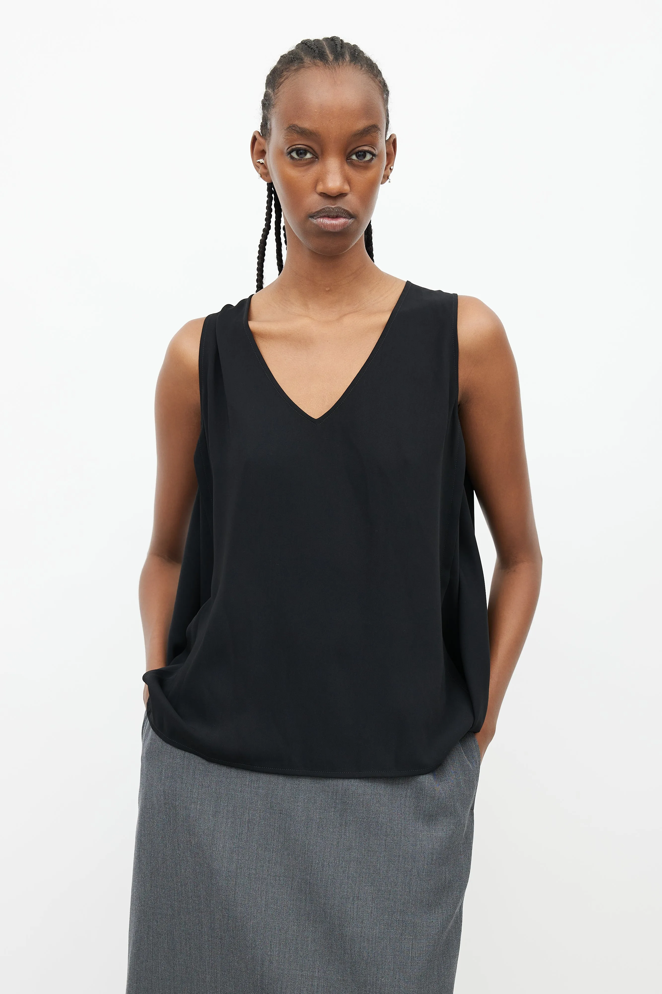 Black Sleeveless Drape Blouse