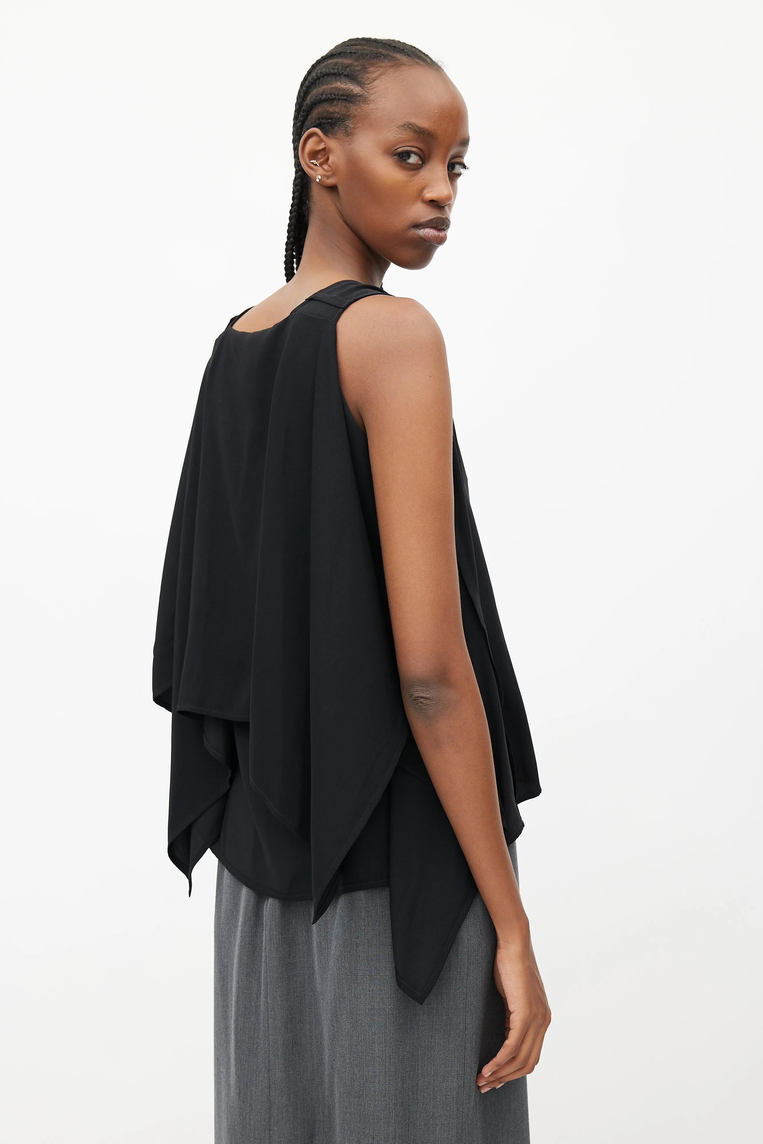 Black Sleeveless Drape Blouse