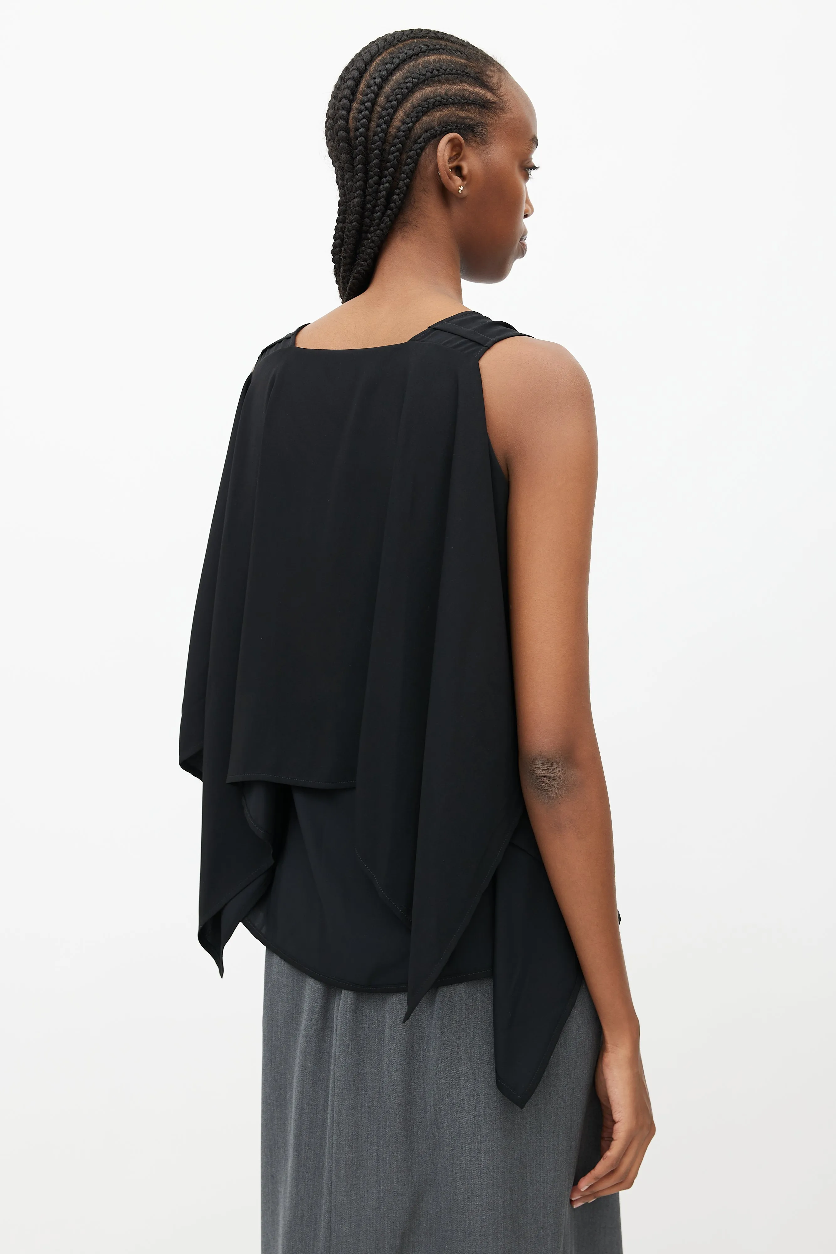 Black Sleeveless Drape Blouse