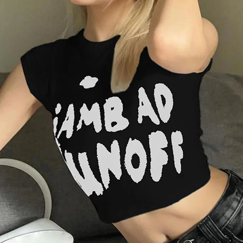 Color Contrast Spice Sexy Waist Shrink Slimming Crop Short Women's Top T-shirt