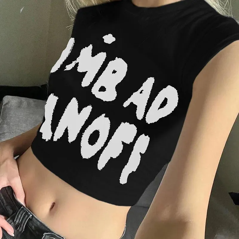 Color Contrast Spice Sexy Waist Shrink Slimming Crop Short Women's Top T-shirt