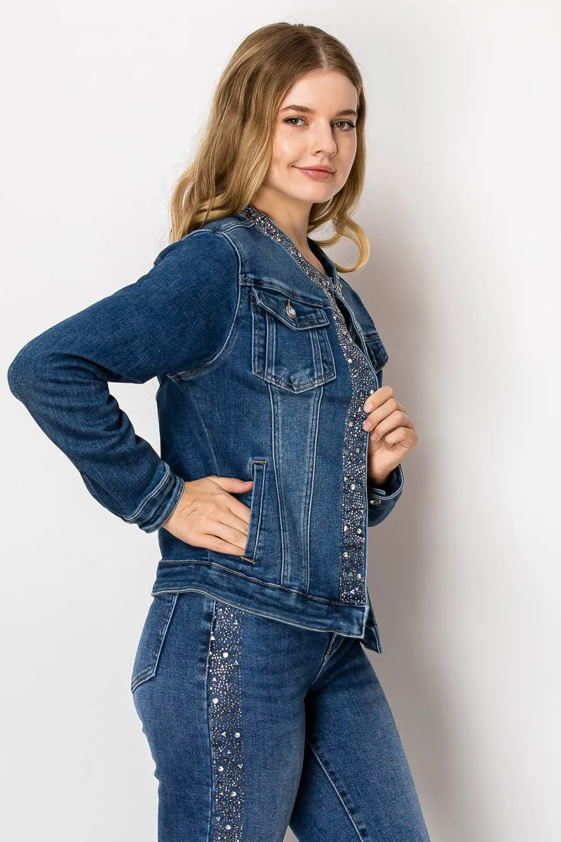 Embellished medium blue denim jacket