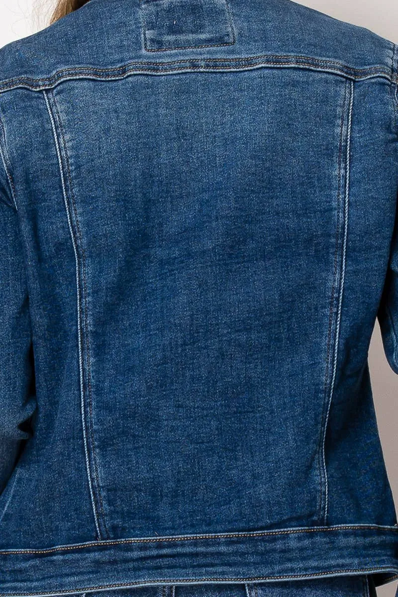 Embellished medium blue denim jacket