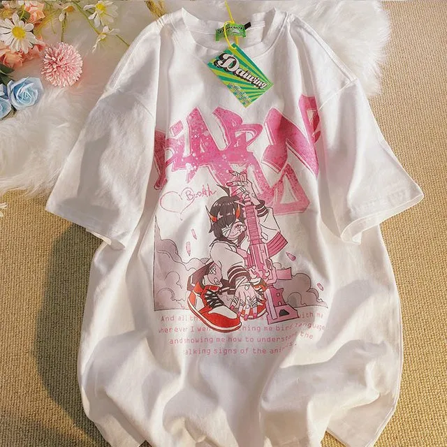 Kawaii Anime Girl Print Loose T-shirt
