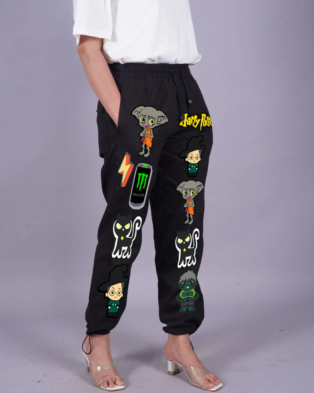 Ladies' Black Adjustable Cargo Pants - Harry Potter Magic