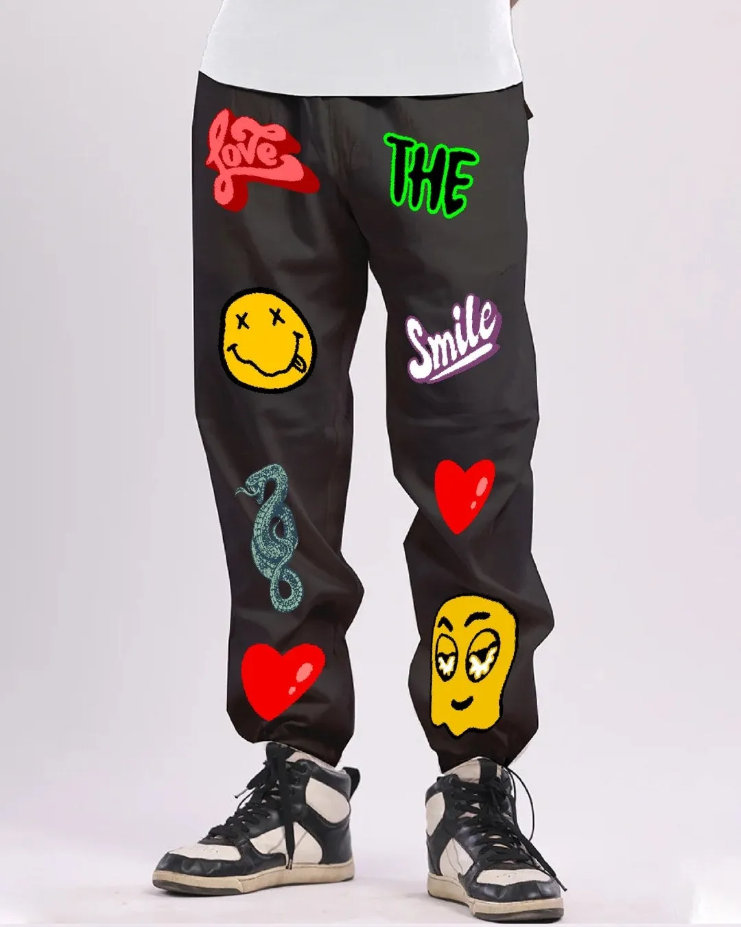 Men's Black Cotton Pants - Love Smiley(*)