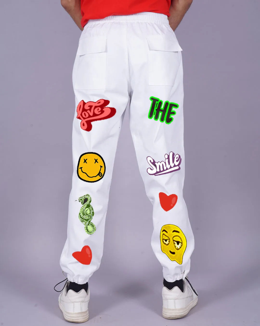 Men's White Cotton Pants - Love Smiley Design