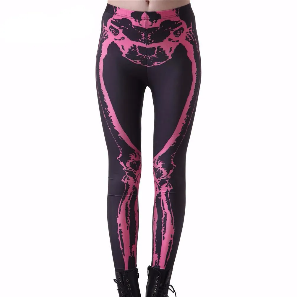 Metal Pink Skeleton Leggings Stretch Pants