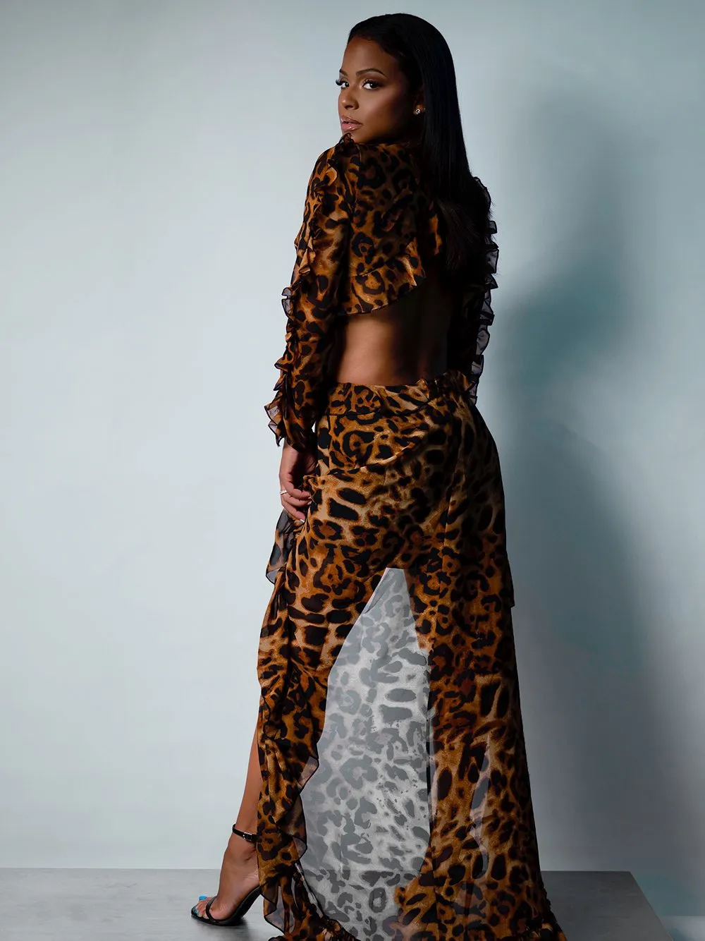 PAR UN TIGRE Cutout Backless Leopard Dress