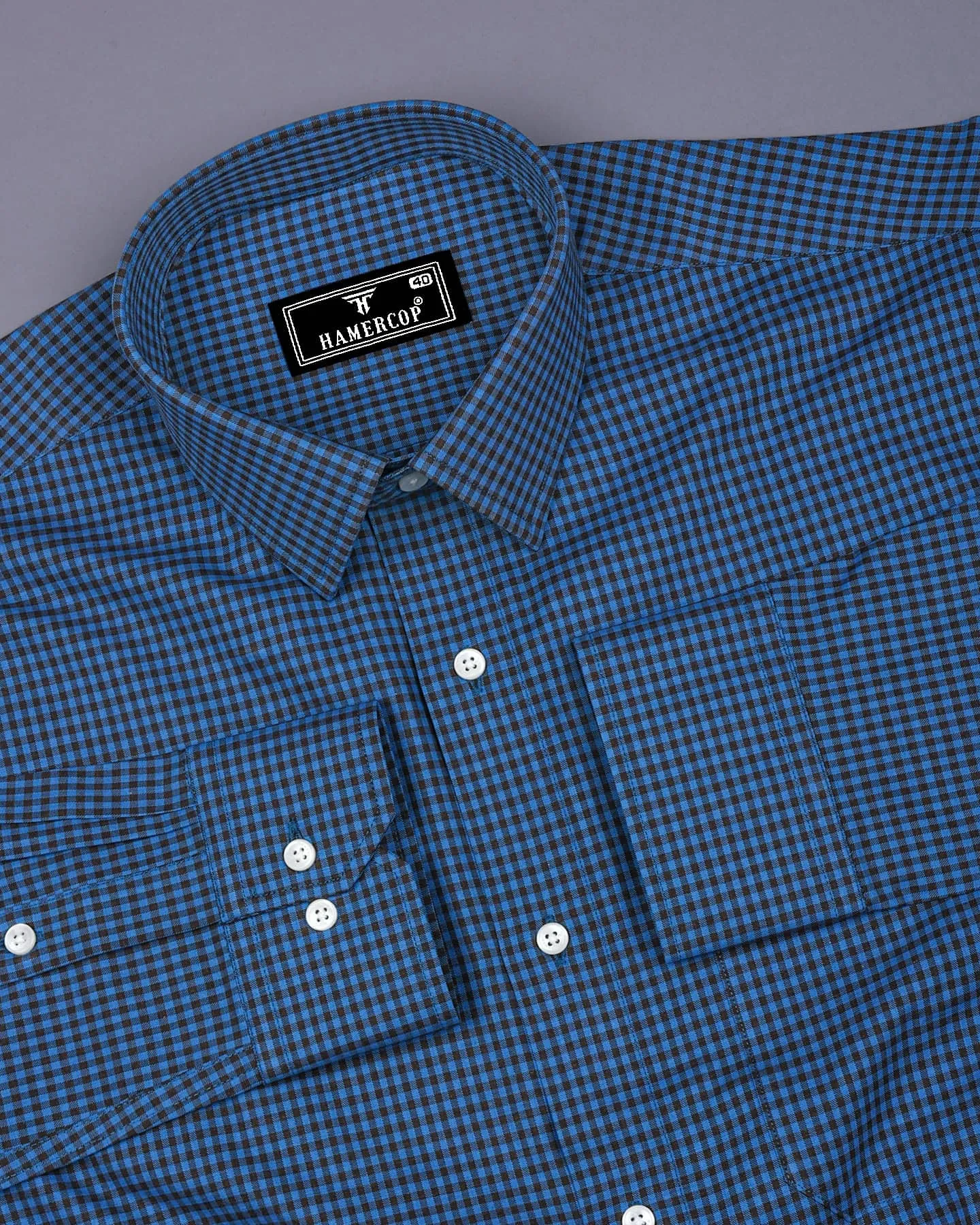 Paradise Blue With Brown Twill Check Premium Cotton Shirt