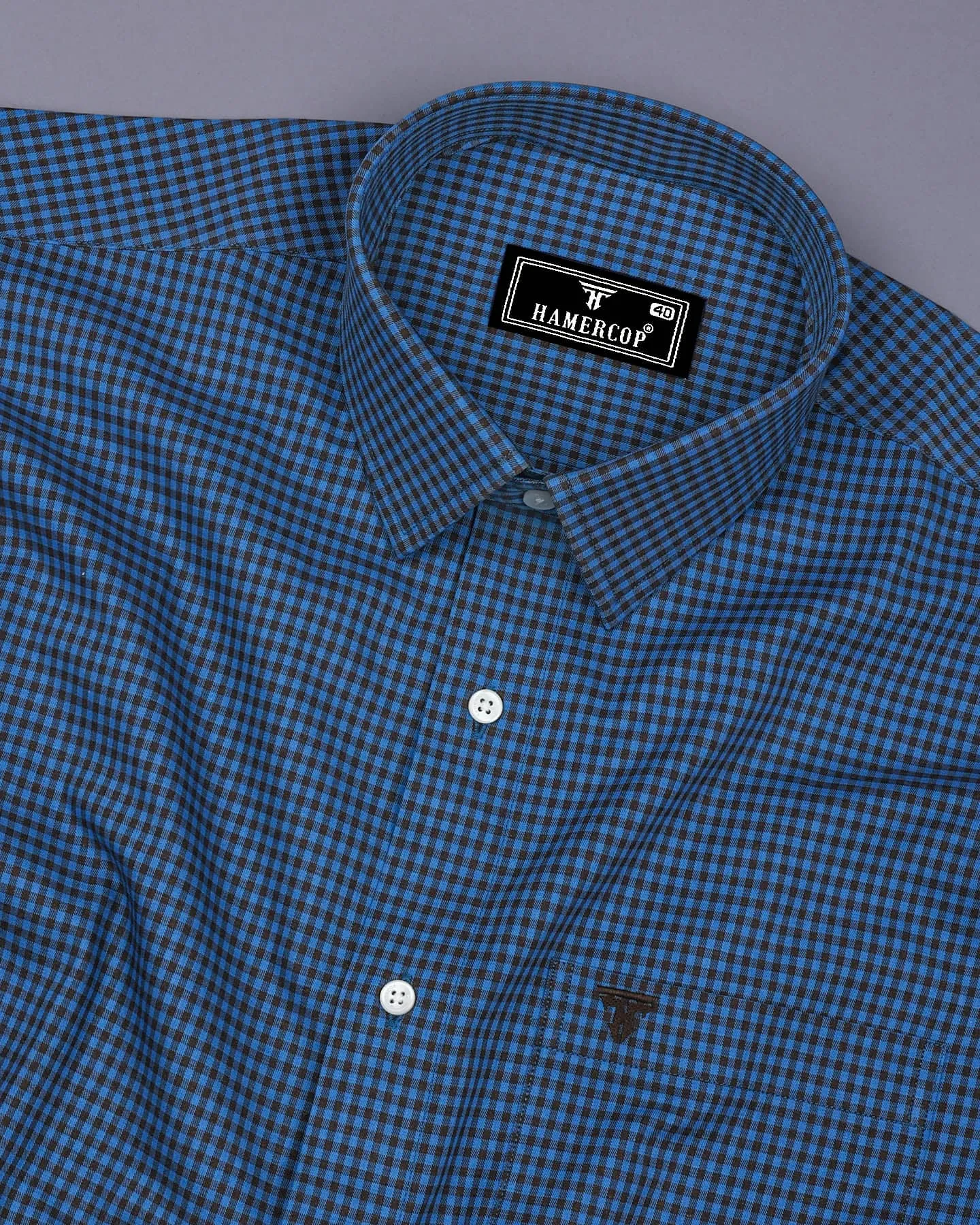 Paradise Blue With Brown Twill Check Premium Cotton Shirt