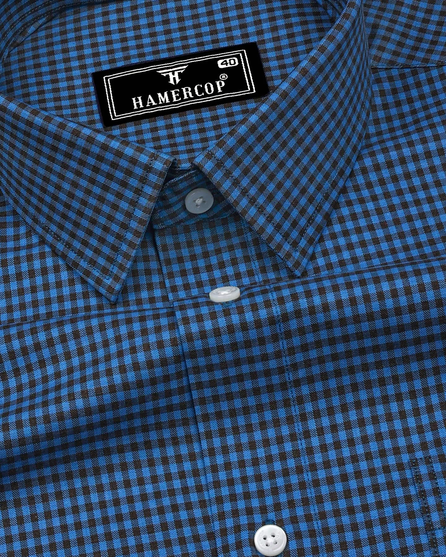 Paradise Blue With Brown Twill Check Premium Cotton Shirt