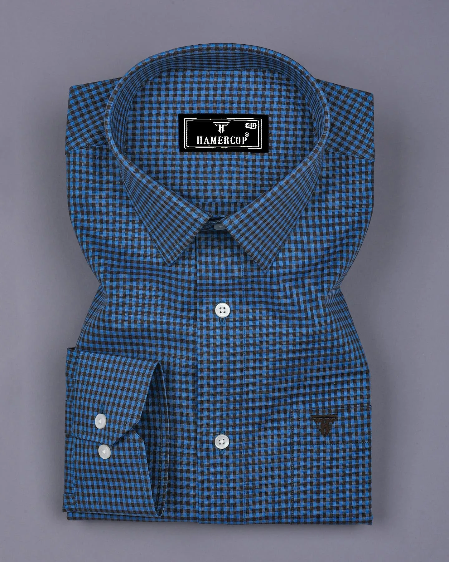 Paradise Blue With Brown Twill Check Premium Cotton Shirt