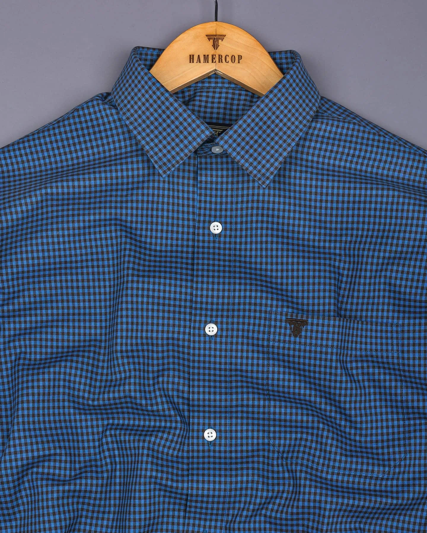 Paradise Blue With Brown Twill Check Premium Cotton Shirt