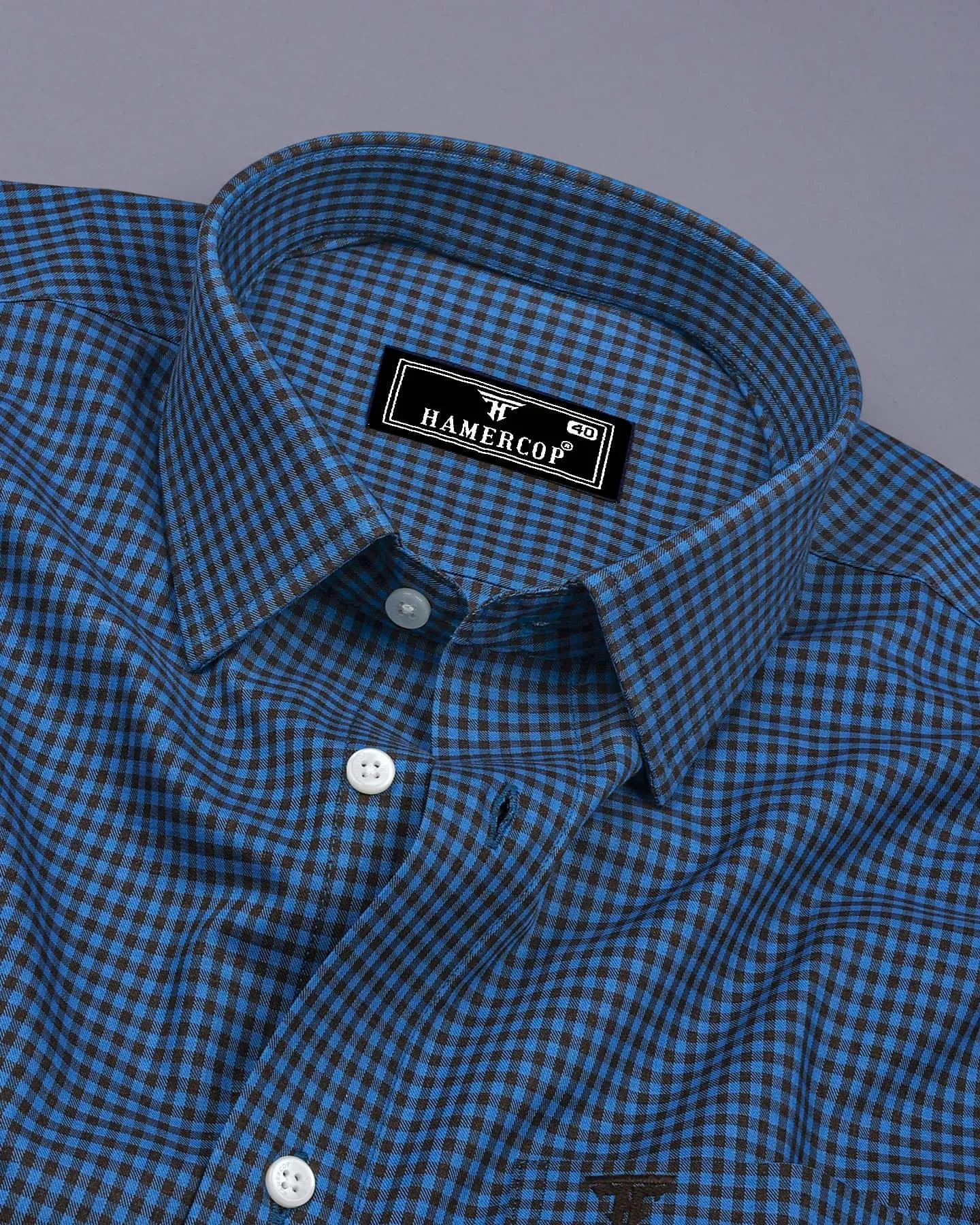 Paradise Blue With Brown Twill Check Premium Cotton Shirt