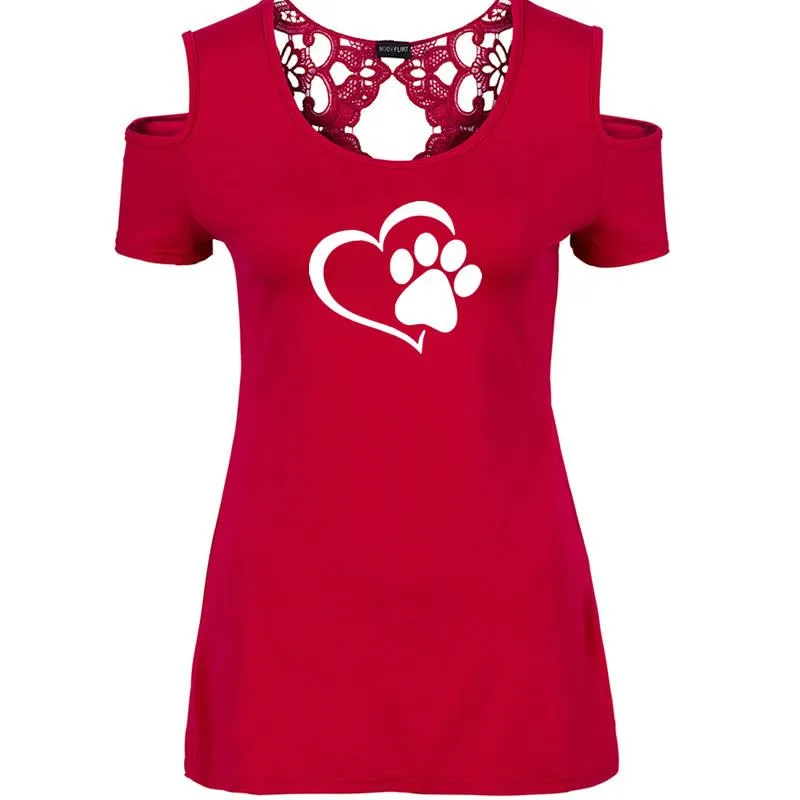 Paw Print Funny Summer Back Lace Dog Lovers T-shirt Women Travis Designs