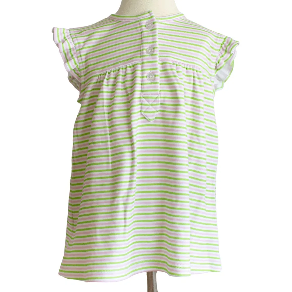 Peggy Green Girls Knit Sleeveless Ruffle Top - Pink & Sprout Green Stripes
