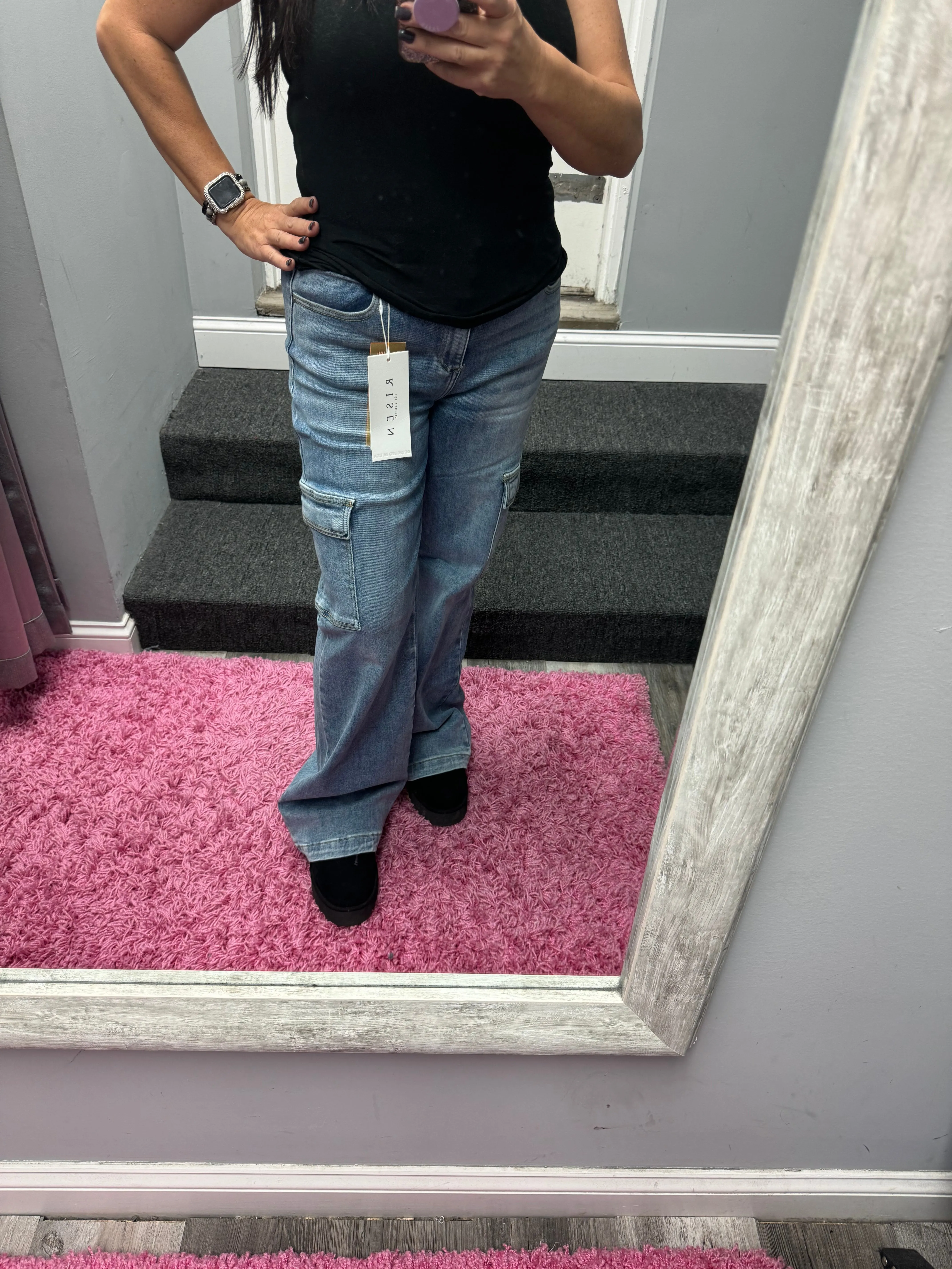 RISEN HIGH RISE WIDE CARGO JEANS