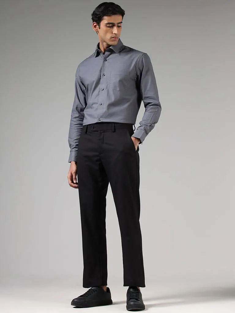 WES Formals Solid Grey Relaxed-Fit Dobby Shirt