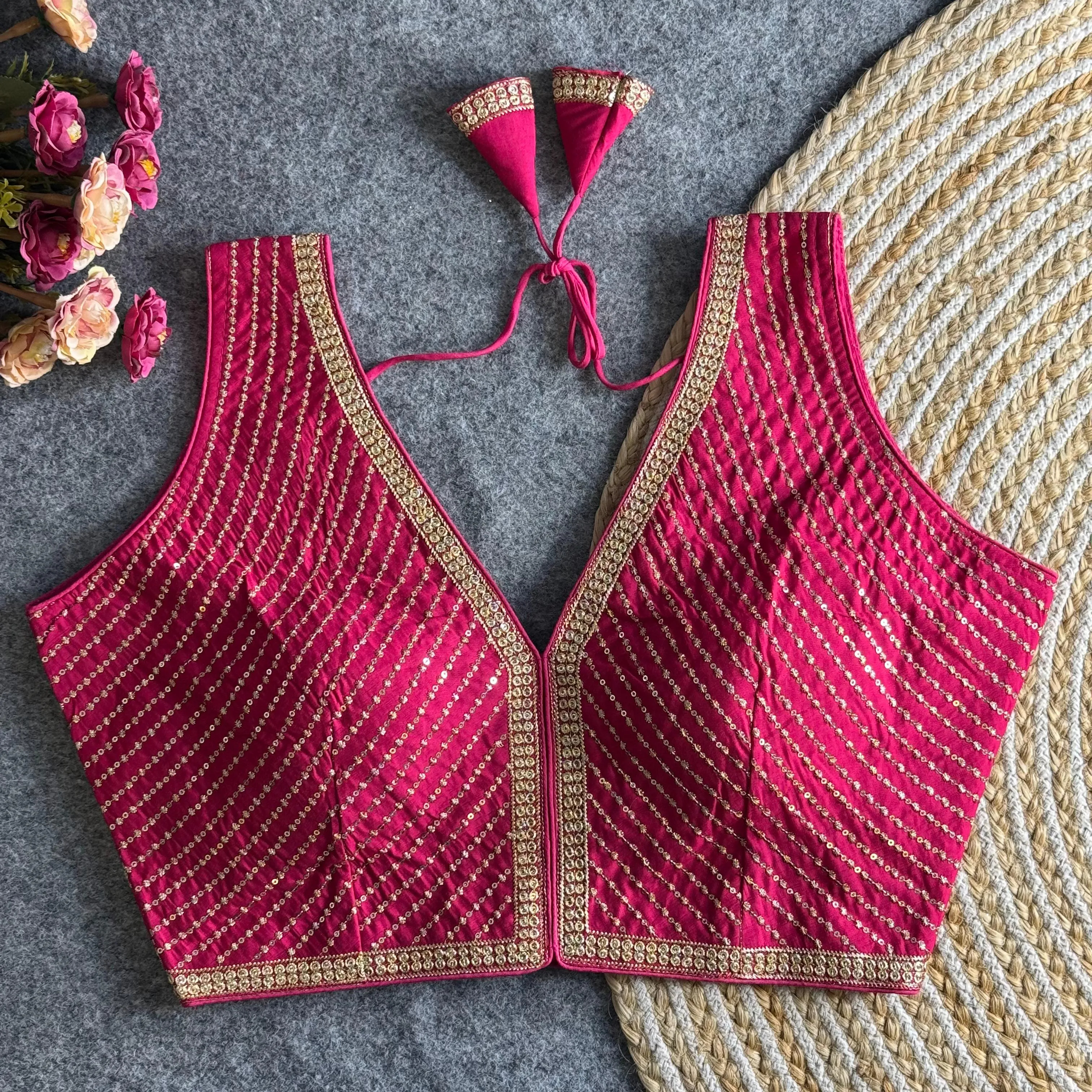 Women's Designer Sabyasachi Style Readymade Heavy Embroidery  Sequence Work Sleeveless Blouse