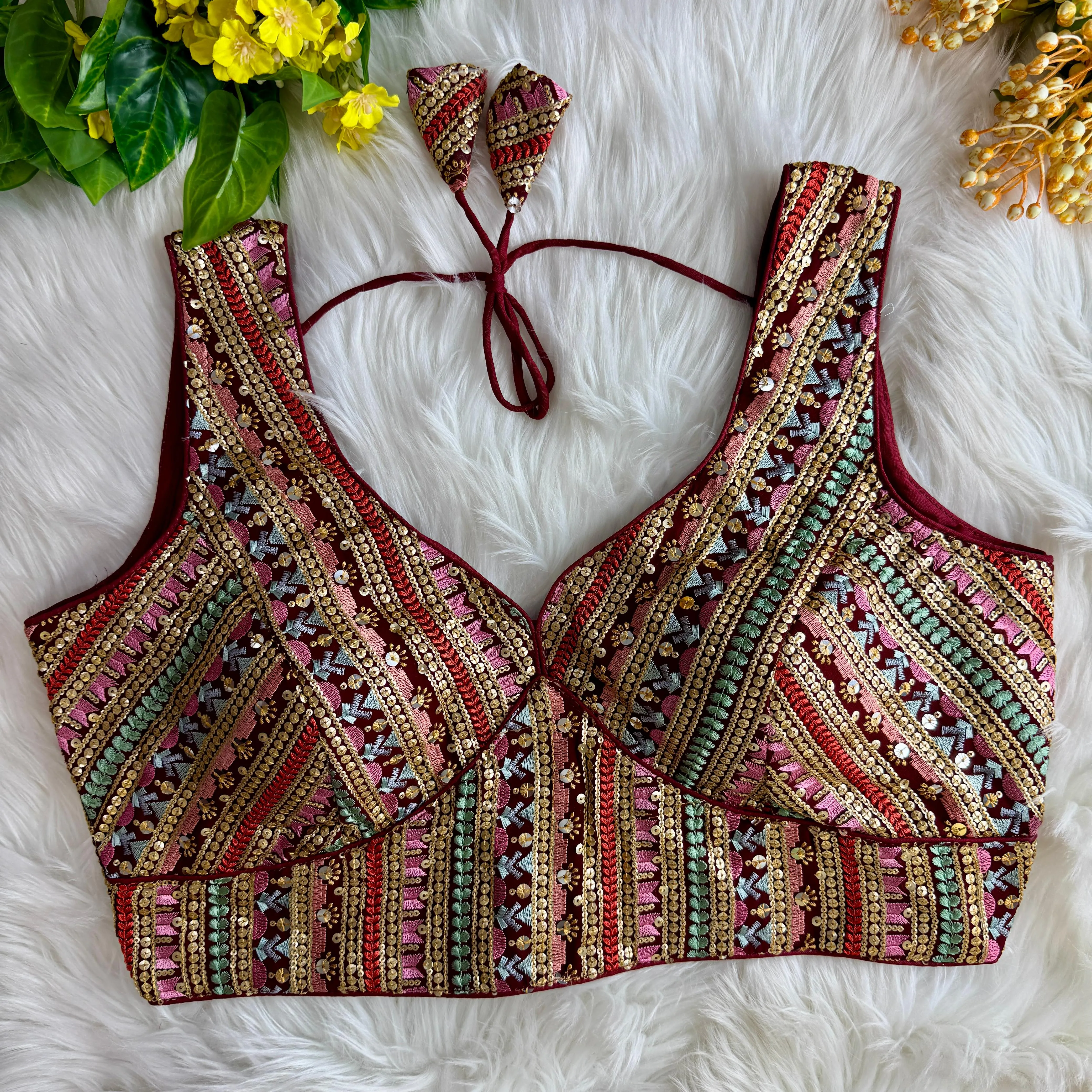 Women's Designer Sabyasachi Style Sleeveless Western Multi Thread Work Party Wear Blouse