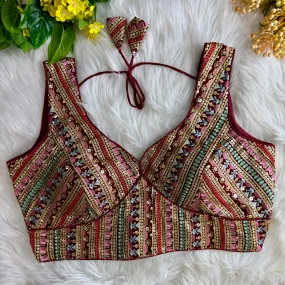 Women's Designer Sabyasachi Style Sleeveless Western Multi Thread Work Party Wear Blouse