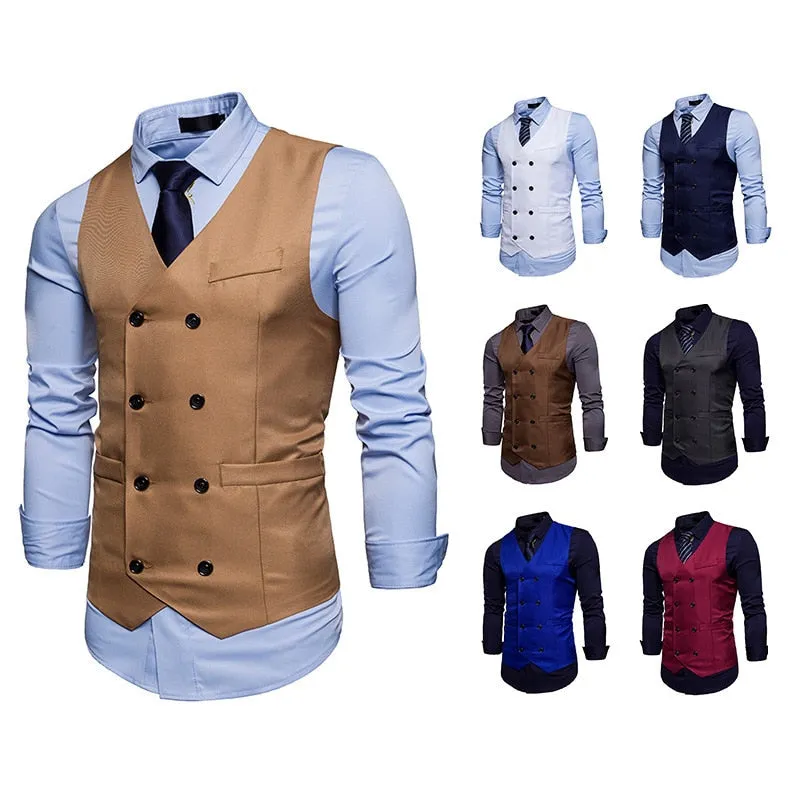 xiangtuibao Fashion Mens Double Breasted Blazer Casual Vest Sleeveless Suit Vest Male Plus Size Waistcoat Men Navy Blue Top for Men Slim Fit