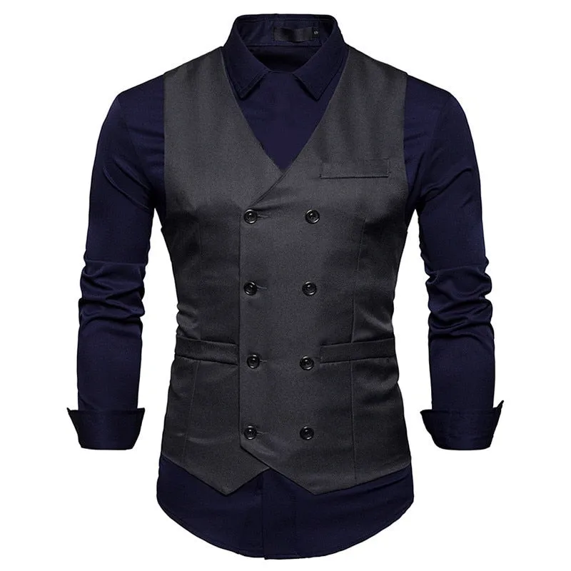 xiangtuibao Fashion Mens Double Breasted Blazer Casual Vest Sleeveless Suit Vest Male Plus Size Waistcoat Men Navy Blue Top for Men Slim Fit