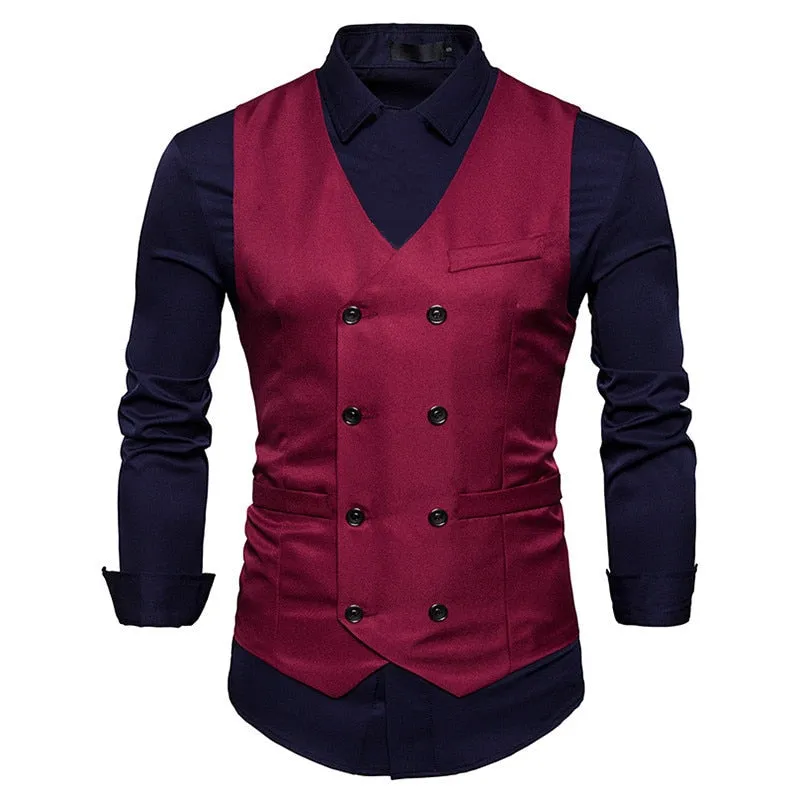 xiangtuibao Fashion Mens Double Breasted Blazer Casual Vest Sleeveless Suit Vest Male Plus Size Waistcoat Men Navy Blue Top for Men Slim Fit