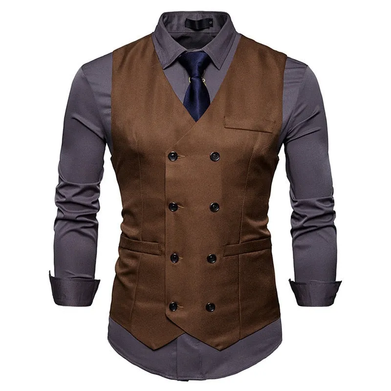 xiangtuibao Fashion Mens Double Breasted Blazer Casual Vest Sleeveless Suit Vest Male Plus Size Waistcoat Men Navy Blue Top for Men Slim Fit