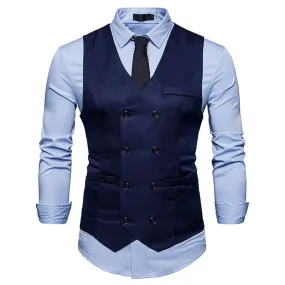 xiangtuibao Fashion Mens Double Breasted Blazer Casual Vest Sleeveless Suit Vest Male Plus Size Waistcoat Men Navy Blue Top for Men Slim Fit