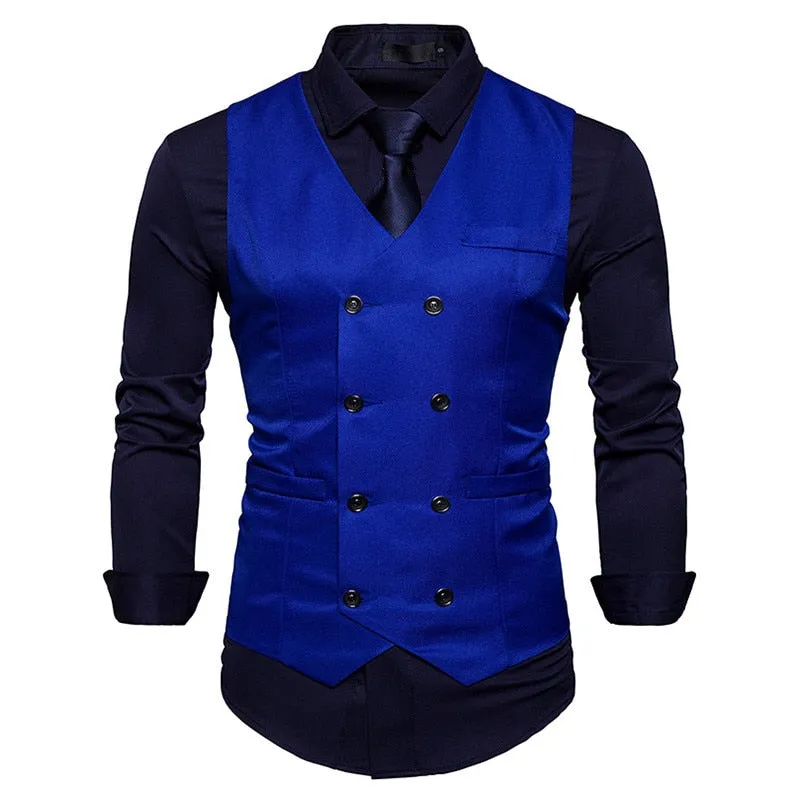 xiangtuibao Fashion Mens Double Breasted Blazer Casual Vest Sleeveless Suit Vest Male Plus Size Waistcoat Men Navy Blue Top for Men Slim Fit