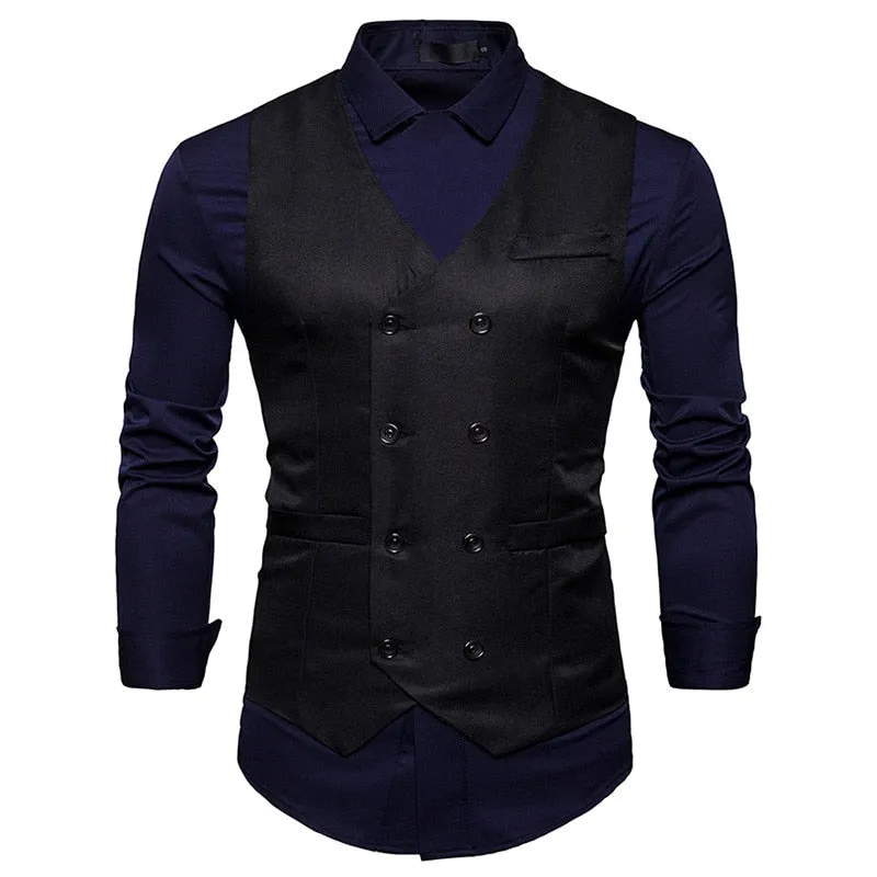 xiangtuibao Fashion Mens Double Breasted Blazer Casual Vest Sleeveless Suit Vest Male Plus Size Waistcoat Men Navy Blue Top for Men Slim Fit