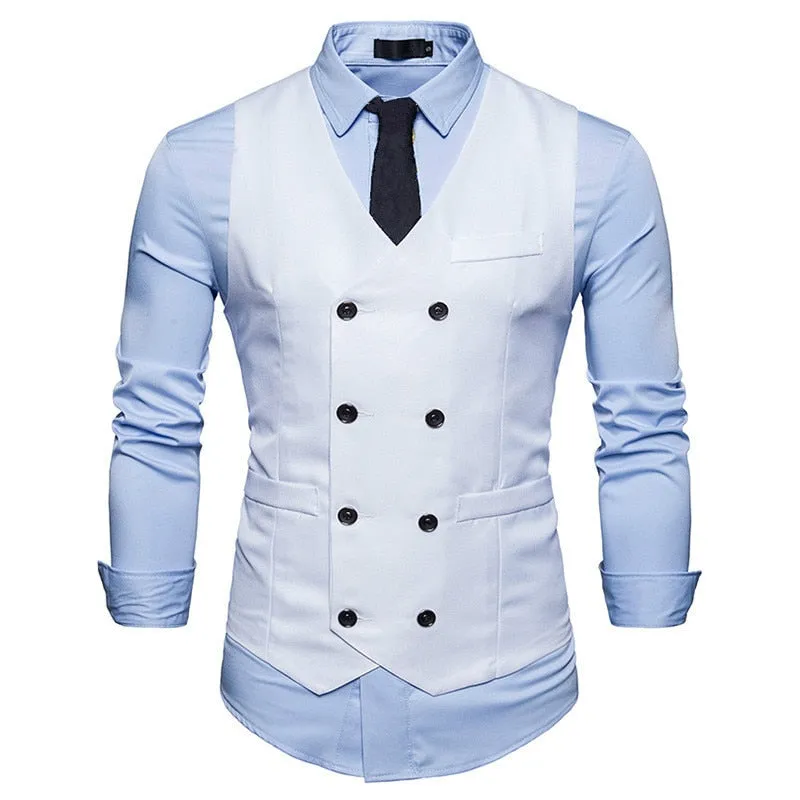 xiangtuibao Fashion Mens Double Breasted Blazer Casual Vest Sleeveless Suit Vest Male Plus Size Waistcoat Men Navy Blue Top for Men Slim Fit