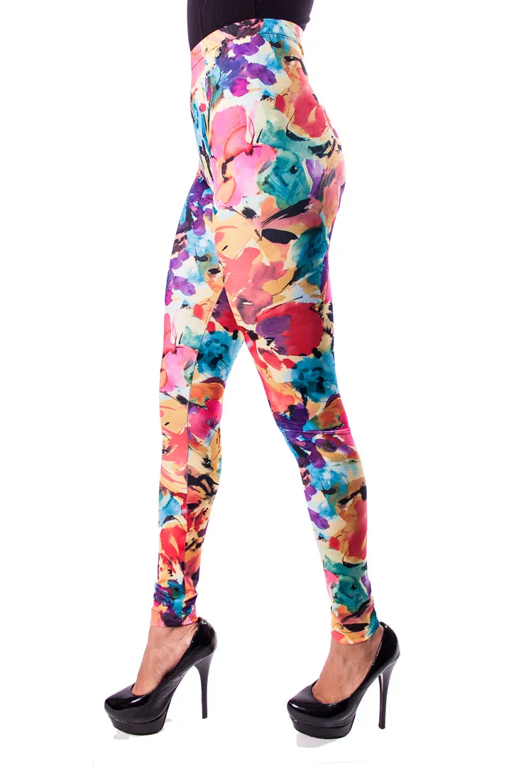 Yellow Floral Leggings (XS/Teen 12)