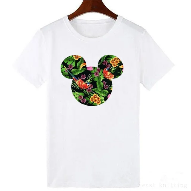 ZOGANKIN Cartoon Print Women T Shirt Summer Casual Short Sleeve O Neck T-shirt Ladies White TShirt Tops Cute Tees Shirt