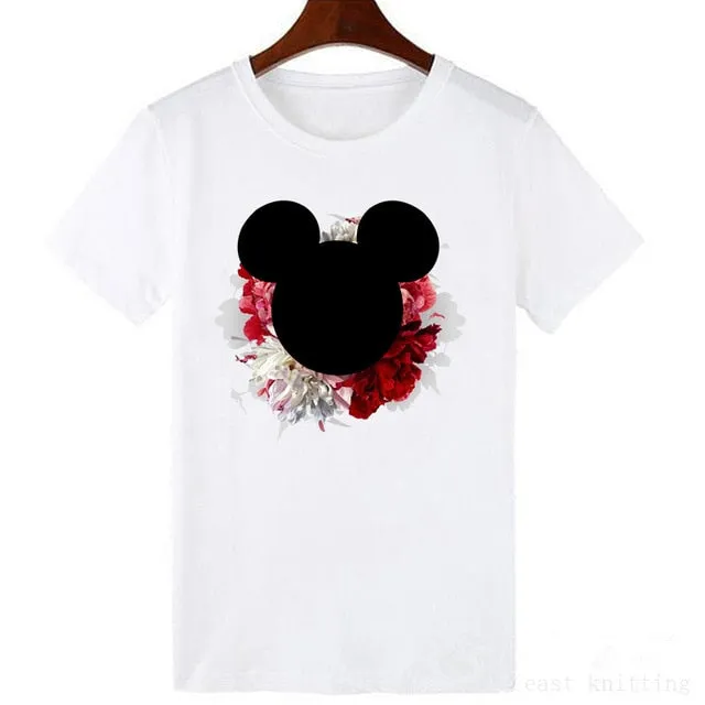 ZOGANKIN Cartoon Print Women T Shirt Summer Casual Short Sleeve O Neck T-shirt Ladies White TShirt Tops Cute Tees Shirt